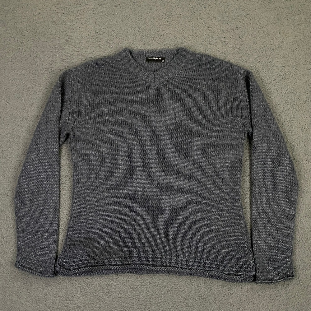 Diesel Style Lab Sweater Women Medium Grey Mohair Wool Grunge Rave V-Neck Italy
